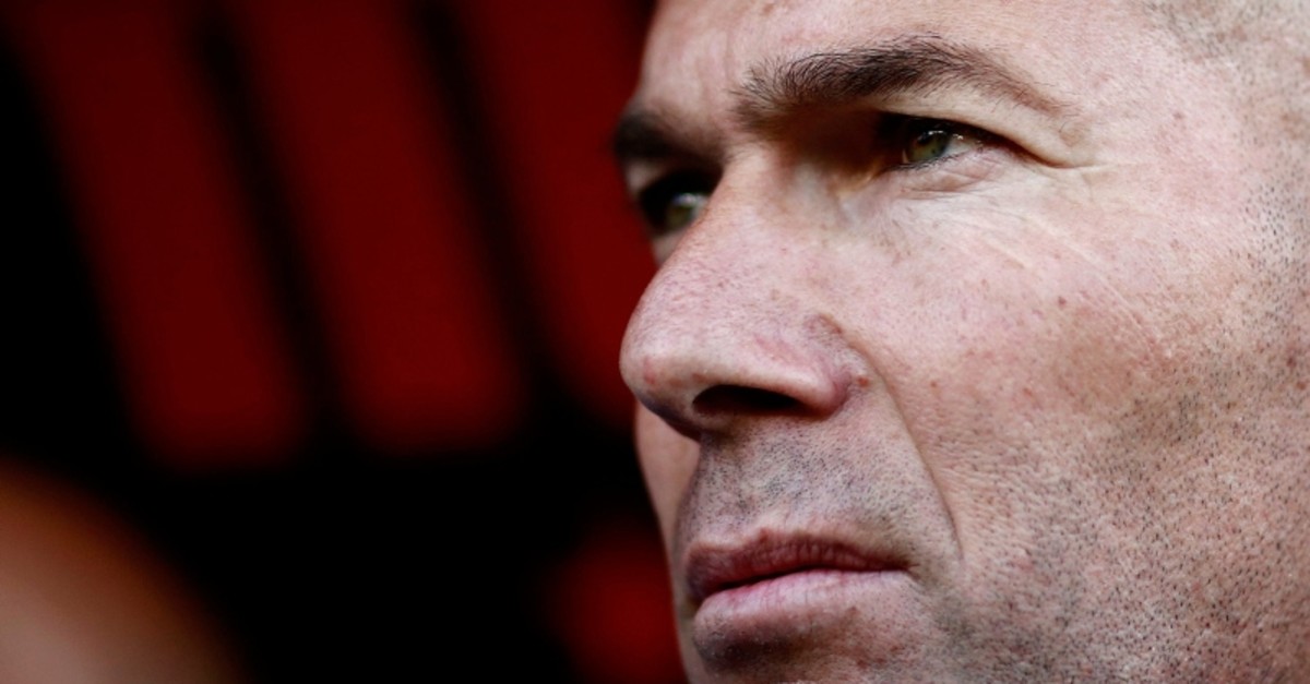 Real Madrid's French coach Zinedine Zidane attends the Spanish League football match between Rayo Vallecano and Real Madrid at the Vallecas Stadium in the Madrid district of Puente de Vallecas on April 28, 2019. (AFP Photo)