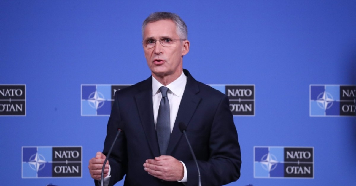 NATO Secretary General Jens Stoltenberg talks to journalists during a press conference prior to NATO defense ministers meeting in Brussels, on Oct. 23, 2019 (AFP Photo)