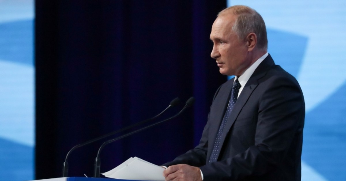 Russian President Vladimir Putin opens a plenary session of the Eastern Economic Forum in Vladivostok, Russia, Thursday, Sept. 5, 2019. Vladivostok hosts the Eastern Economic Forum on September 4-6. (Pool Photo via Reuters)