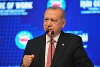 President Recep Tayyip Erdou011fan speaks at the international labor conference organized by the Confederation of Public Servants Trade Unions (Memur-Sen), Ankara, April 18, 2019.