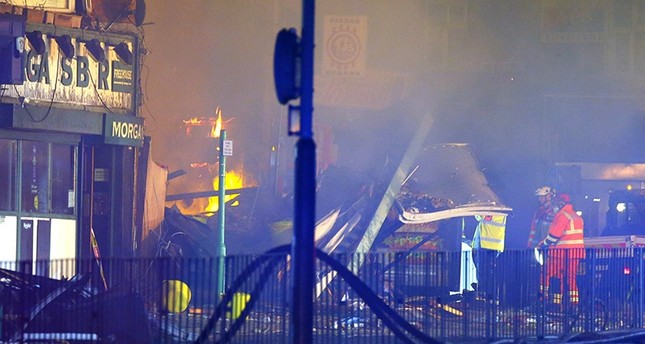 جانب من المبنى المنهار نتيجة الانفجار في مدينة ليستر شمال لندن EPA