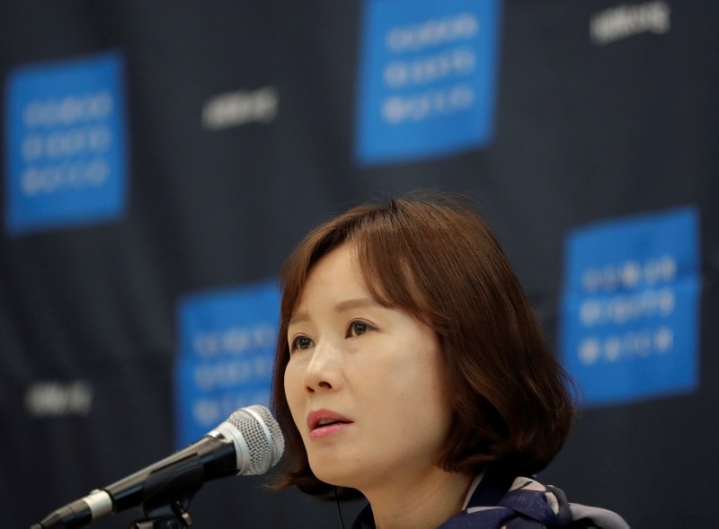 Lee So Yeon, a woman who served in the North's army before her 2008 escape, speaks during a news conference in Seoul, South Korea, Thursday, Nov. 1, 2018. (AP Photo)