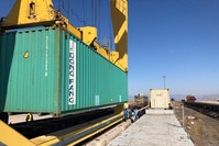 The first freight train from China entered Turkey in the eastern province of Kars on Nov. 3. (DHA Photo)