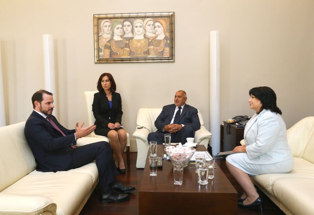 Energy Minister Berat Albayrak, first on left, discusses energy matters with his Bulgarian counterpart and Bulgarian PM.