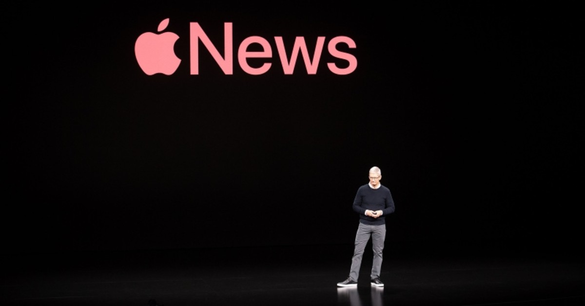 Apple CEO Tim Cook discusses Apple News during a launch event at Apple headquarters on Monday, March 25, 2019, in Cupertino, California. (AFP Photo)