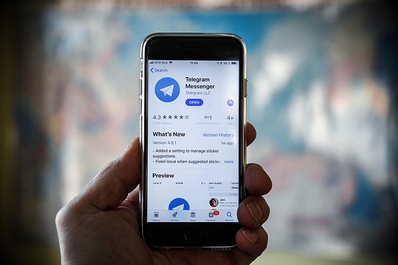 This illustration picture taken on April 6, 2018 in Moscow shows the Telegram messenger application displayed on the screen of a smartphone. (AFP Photo)