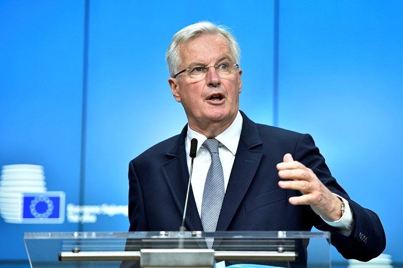 European Union Chief Negotiator for Brexit Michel Barnier gestures during a news conference after a European General Affairs Ministers meeting in Brussels (Reuters Photo)