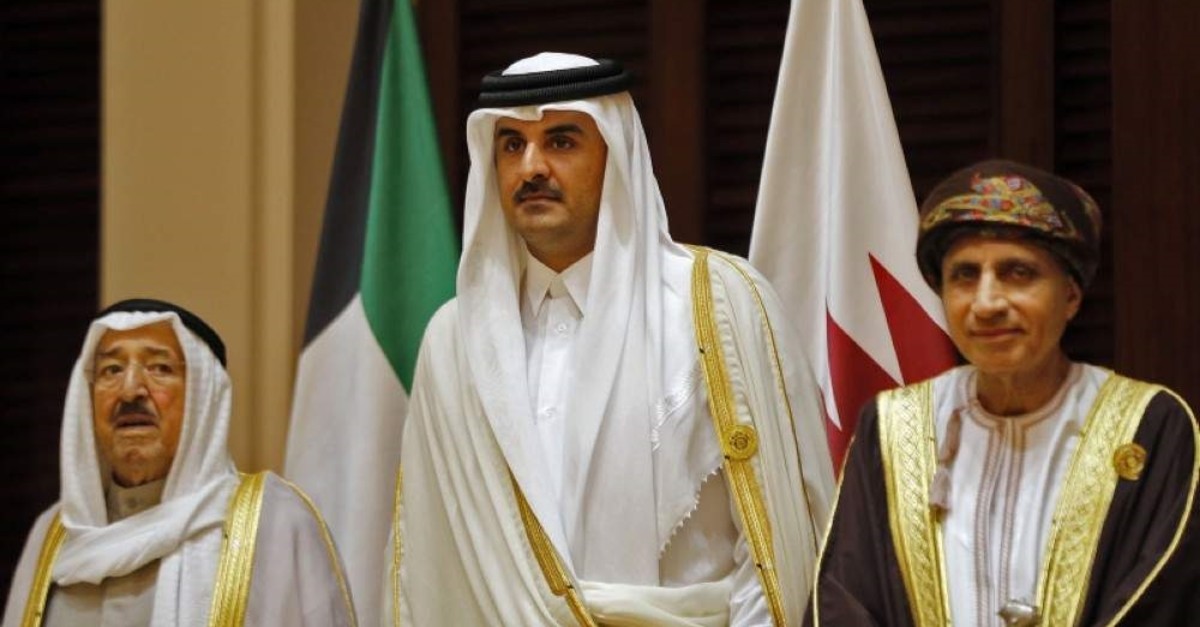 This file photo taken on Dec. 7, 2016 shows Emir of Kuwait Sabah Al Ahmad Al Jaber Al Sabah (L), Emir of Qatar Sheikh Tamim bin Hamad Al Thani (C) and Oman's Foreign Minister Yusuf bin Alawi attending a GCC summit in the Bahraini capital Manama. (AFP Photo)