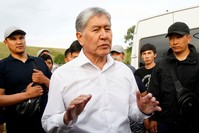  Kyrgyz former President Almazbek Atambayev, who was stripped of legal immunity after a parliamentary vote, and his supporters attend a meeting with journalists in the village of Koy-Tash near Bishkek, Kyrgyzstan June 27, 2019 (Reuters Photo)