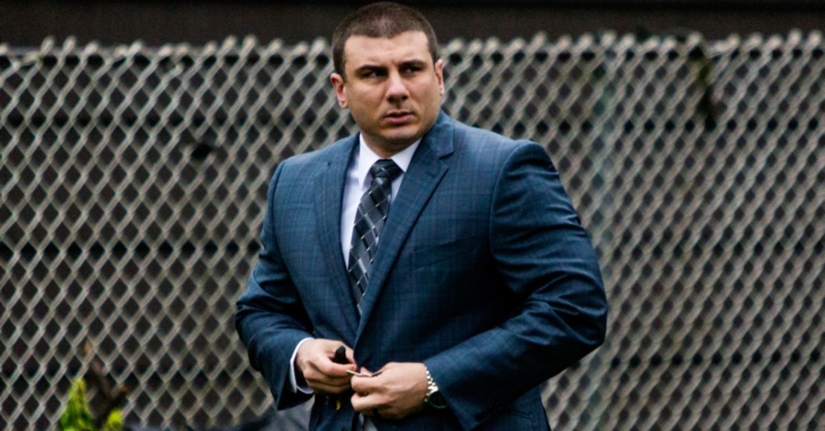In this May 13, 2019, file photo New York City police officer Daniel Pantaleo leaves his house Monday, May 13, 2019, in Staten Island, N.Y. (AP Photo)