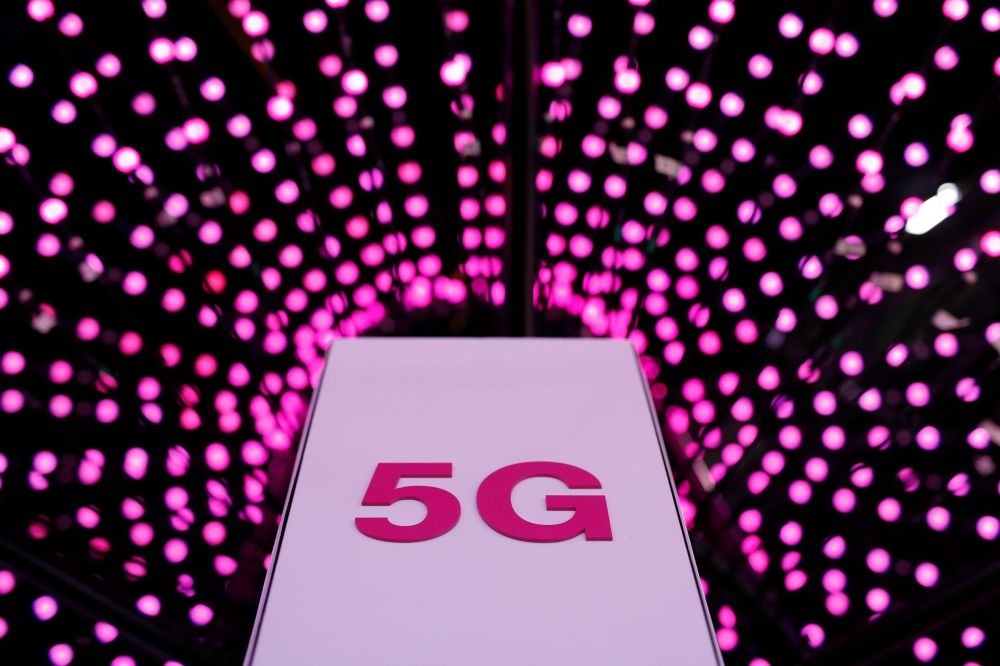 A 5G antenna at the Deutsche Telekom stand on the first day of the Mobile World Congress, Barcelona.