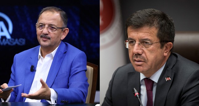 Кандидат от AK Parti на пост мэра Анкары Мехмет Озхасеки слева и кандидат на пост мэра Измира Нихат Зейбекчи.
