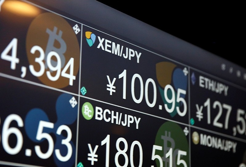 A monitor shows various cryptocurrencies' exchange rates against Japanese Yen at 'nem bar', where customers can pay with NEM coins, in Tokyo, Japan, Jan. 29, 2018. (Reuters Photo)