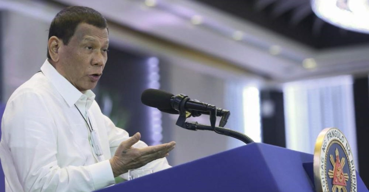 Philippine President Rodrigo Duterte delivers a speech during the 11th Biennial National Convention and 22nd founding anniversary of the Chinese Filipino Business Club, Inc., Manila, Feb. 10, 2020. (AP Photo)