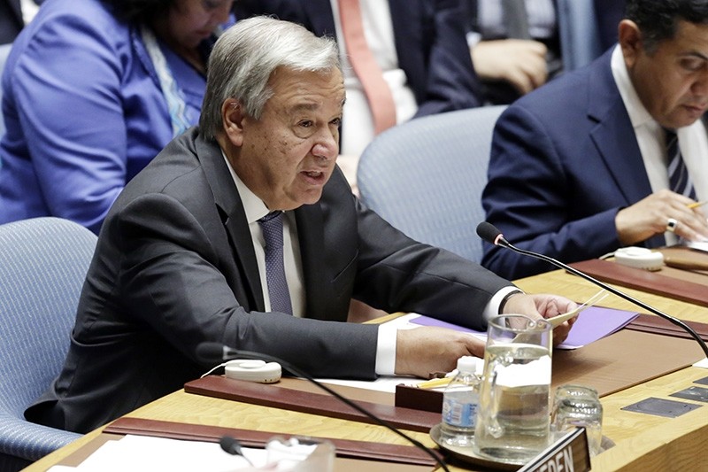 United Nations Secretary General Antonio Guterres addresses the United Nations Security Council, Wednesday, Aug. 29, 2018, at the U.N. headquarters. (AP Photo)