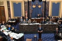 In this image from video, impeachment manager Rep. Adam Schiff, D-Calif., argues in favor of amendment regarding selective admission of evidence and handling of classified material that was offered by Senate Minority Leader Chuck Schumer, D-N.Y., during the impeachment trial against President Donald Trump in the Senate at the U.S. Capitol in Washington, Tuesday, Jan. 21, 2020. (Senate Television via AP)