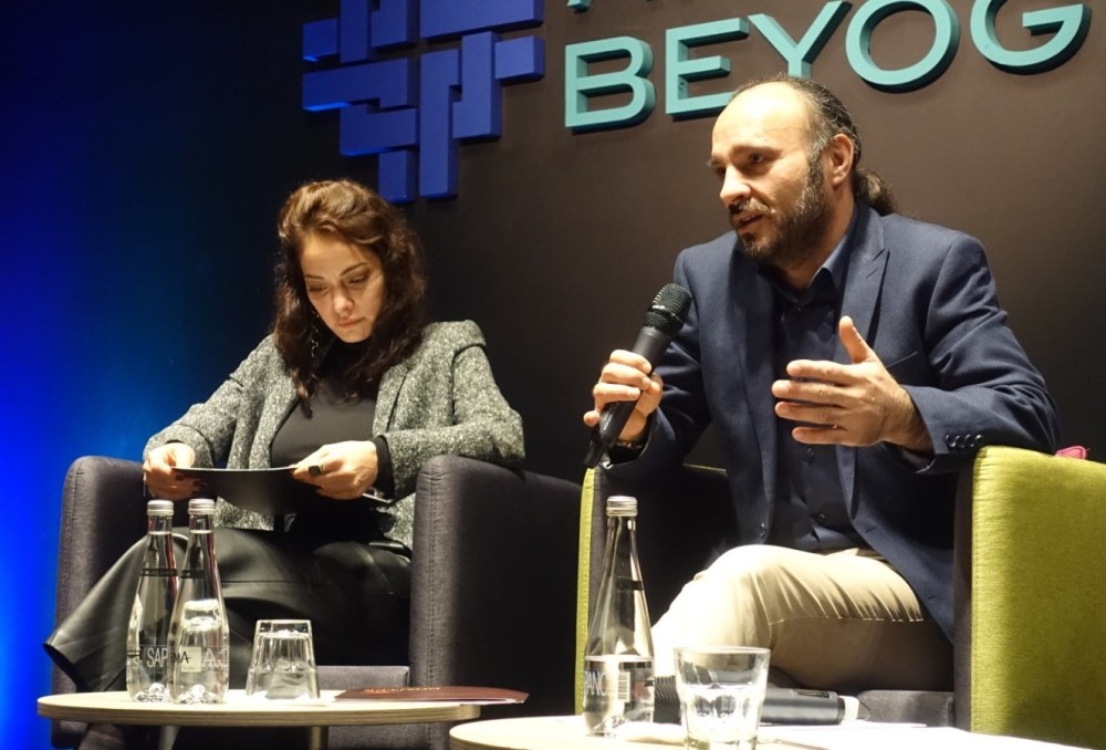 Jury member Sezin Akbau015fou011fullaru0131 (L) and festival director Faysal Soysal at the publicity meeting.