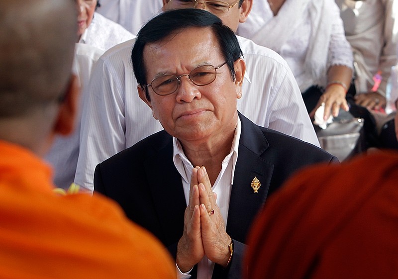 In this Thursday, March 30, 2017, file photo, opposition leader of the Cambodia National Rescue Party Kem Sokha prays during a Buddhist ceremony to mark the 20th anniversary of the attack on anti-government protesters in 1997 (AP Photo)