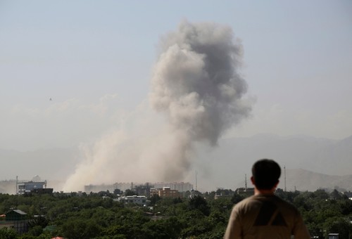 Smokes rises after a huge explosion in Kabul. (AP)