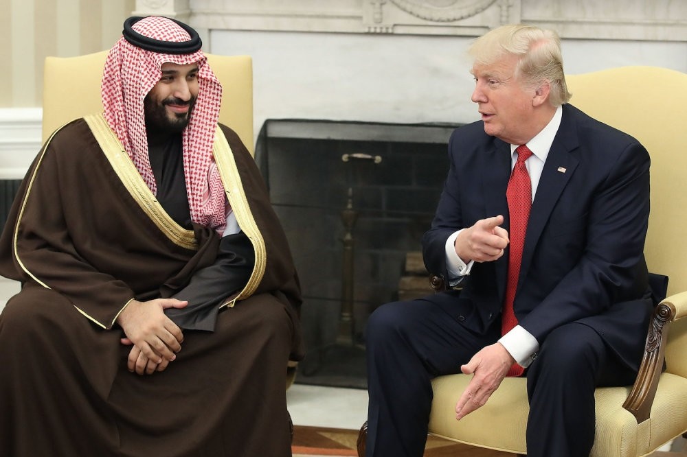 U.S. President Donald Trump (R) meets with Mohammed bin Salman, then Deputy Crown Prince and Minister of Defense of the Kingdom of Saudi Arabia, in the Oval Office at the White House, Washington, March 14, 2017.