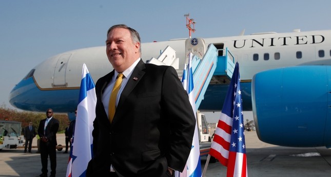 U.S. Secretary of State Mike Pompeo stands next to his airplane before boarding it to Beirut at Ben Gurion airport near Lod, Israel, Friday, March 22, 2019. (AP Photo)