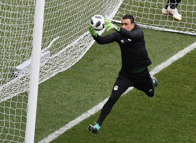 Essam El-Hadary trains with the team at the Volgograd Arena in Volgograd on June 24, 2018, on the eve of their Group A match against Saudi Arabia during the Russia 2018 World Cup football tournament. (AFP Photo)