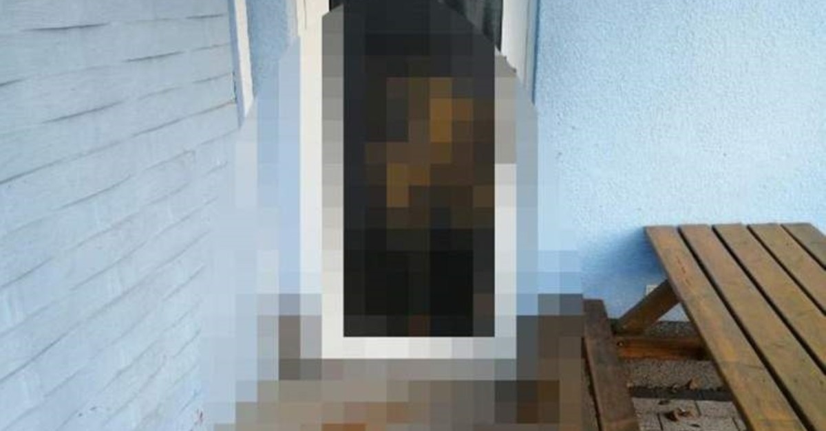 Suspects dirtied the entrance of the mosque in Wassenberg, smearing it with feces. (DHA Photo)
