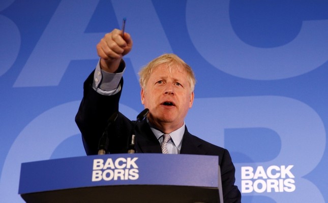 Conservative Party leadership candidate Boris Johnson gestures as he talks during the launch of his campaign in London, Britain June 12, 2019. (Reuters Photo)