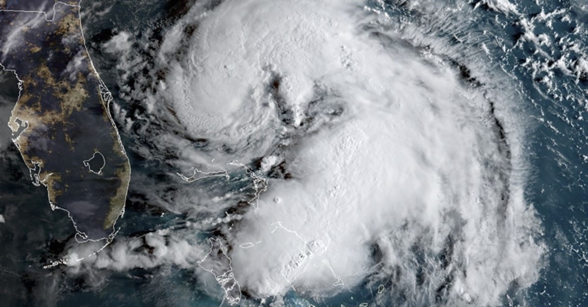 This satellite image obtained from NOAA/RAMMB, shows Tropical Storm Humberto as it moves near the Bahamas at 12:00UTC on Sept. 15, 2019. (AFP Photo)