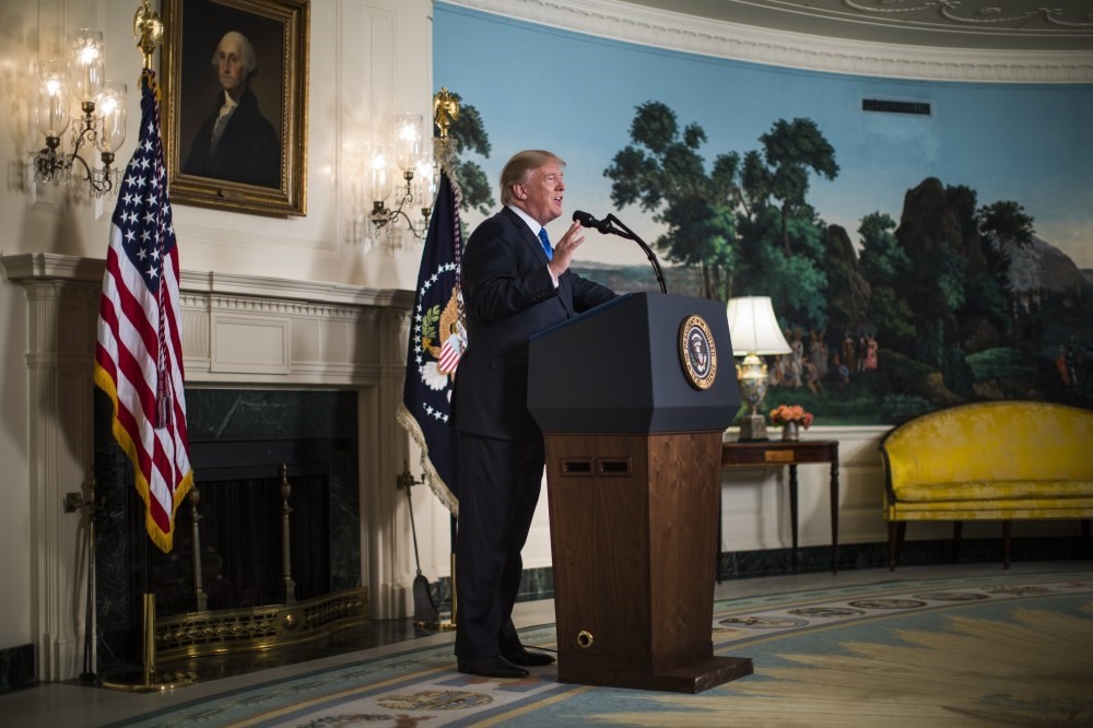 President Trump announces his decision on the Iran nuclear deal in the Diplomatic Room of the White House in Washington, Oct. 13.