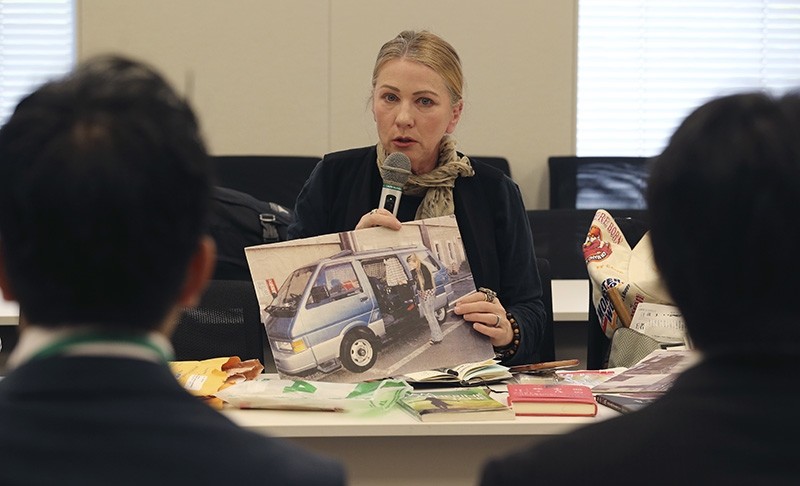 Catherine Fisher of Australia speaks during a meeting with Japanese government officials in Tokyo, Friday, April 6, 2018. (AP Photo)