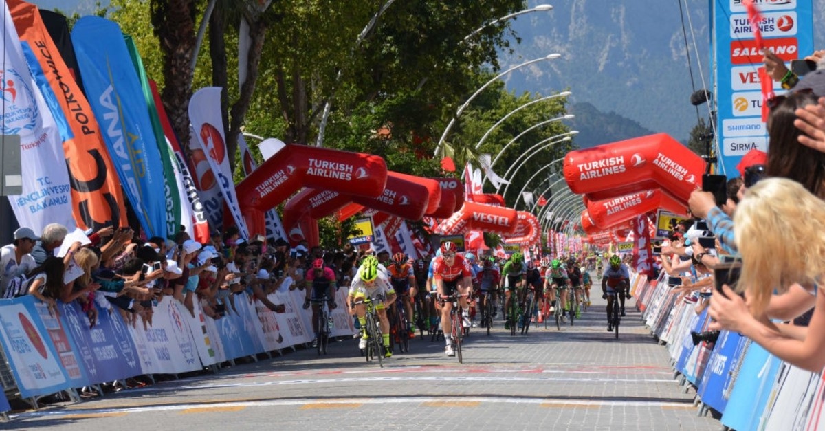 Cyclists kick off the race in the central city of Konya,  Oct. 9, 2018.
