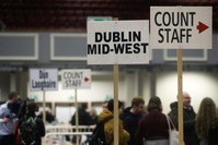 Signs direct the count staff before votes are counted in Ireland's national election, at a counting centre in Citywest, near Dublin, Ireland, February 9, 2020. (REUTERS Photo)