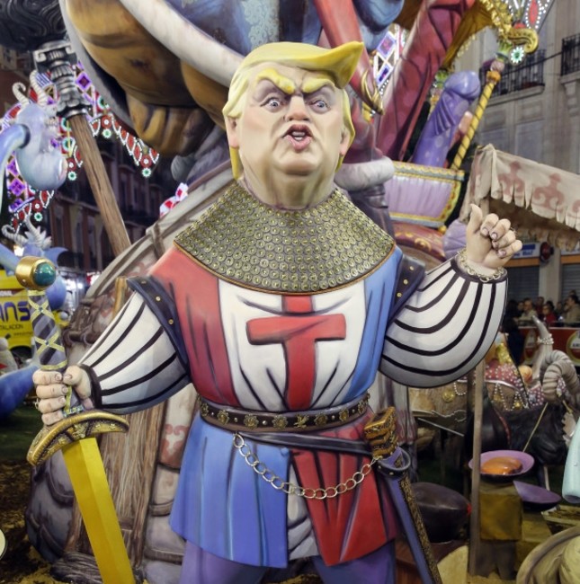 A figuring representing U.S. President Donald Trump as a warrior of the Crusades.