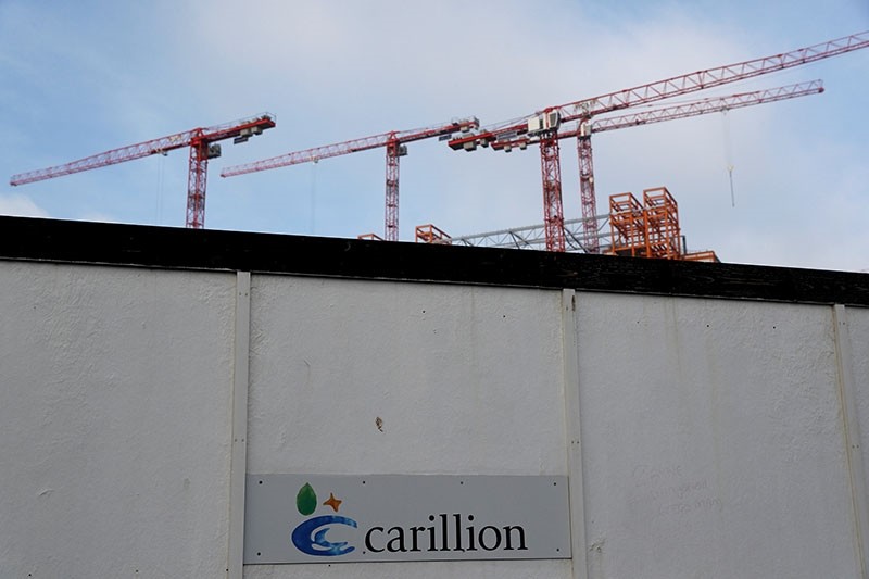This file photo shows cranes rising above Carillion's Midland Metropolitan Hospital construction site in Smethwick, Britain, Jan. 11, 2018. (Reuters Photo)
