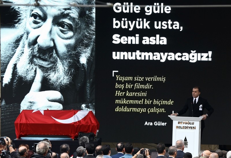 AK Party Spokesperson Ömer Çelik speaks at Güler's memorial service at Galatasaray Square.