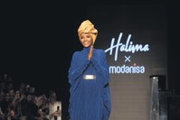 Halima Aden accepts greetings following the show named after her featuring a headscarf collection, Istanbul, April 20, 2019.