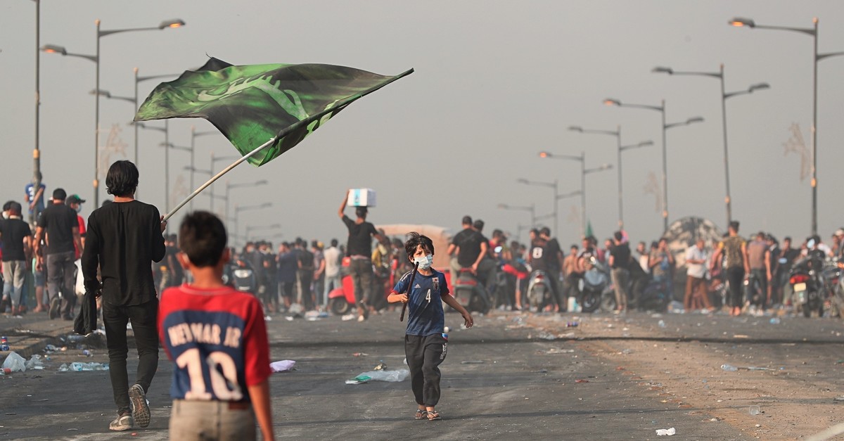 Anti-government protesters gather for a demonstration, Baghdad, Oct. 3, 2019.
