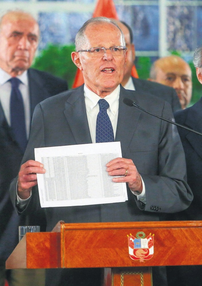 Peruvian President Pedro Kuczynski gives a televised address in Lima, Dec. 14.