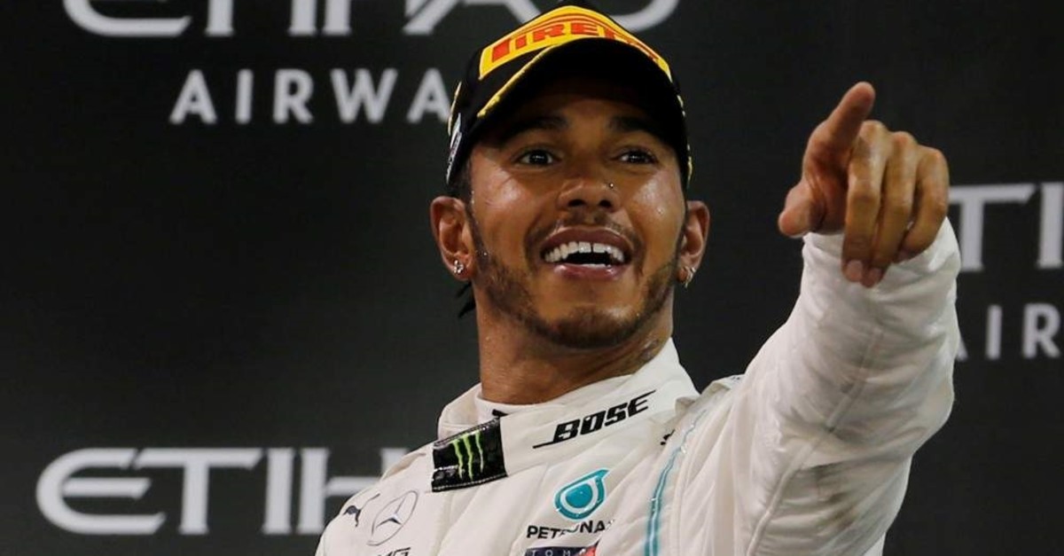 Hamilton celebrates after winning the Abu Dhabi Grand Prix, Dec. 1, 2019. (Reuters Photo)