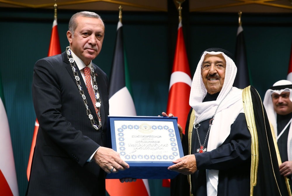 President Erdou011fan and Sheikh Sabah al-Ahmad al-Jaber al-Sabah exchanged awards in a ceremony held in the Presidential Complex in Ankara in March.