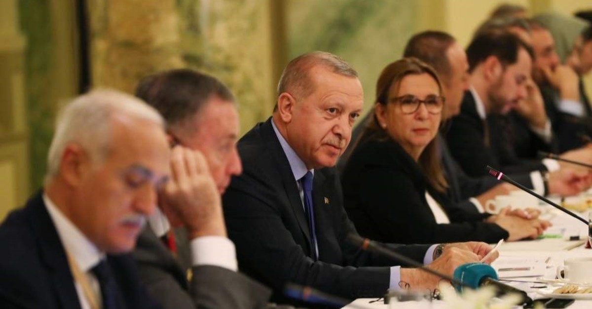 President Recep Tayyip Erdo?an, third from left, attended a roundtable meeting with Turkish and American businesspeople, Washington, D.C., Nov. 12, 2019.