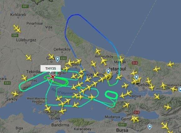 Turkish Airlines flight circles seven hours before returning to the tarmac