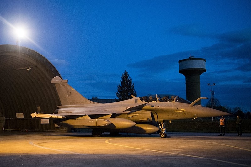 A handout photo made available by the French defense audiovisual communication and production unit (ECPAD) shows Rafale warplanes preparing for take off at the Saint-Dizier aerial military base, eastern France, late April 13, 2018. (EPA Photo)