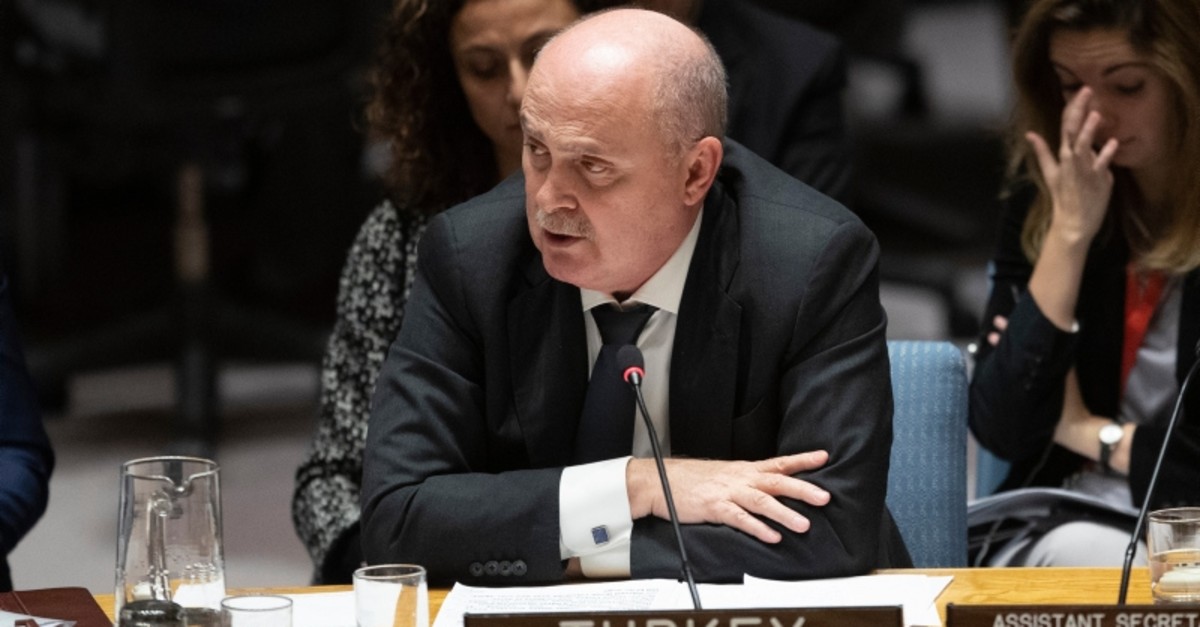 Turkish Ambassador to the United Nations Feridun Sinirlioglu speaks during a Security Council meeting on the situation in Syria, Thursday, Oct. 24, 2019 (AP Photo)