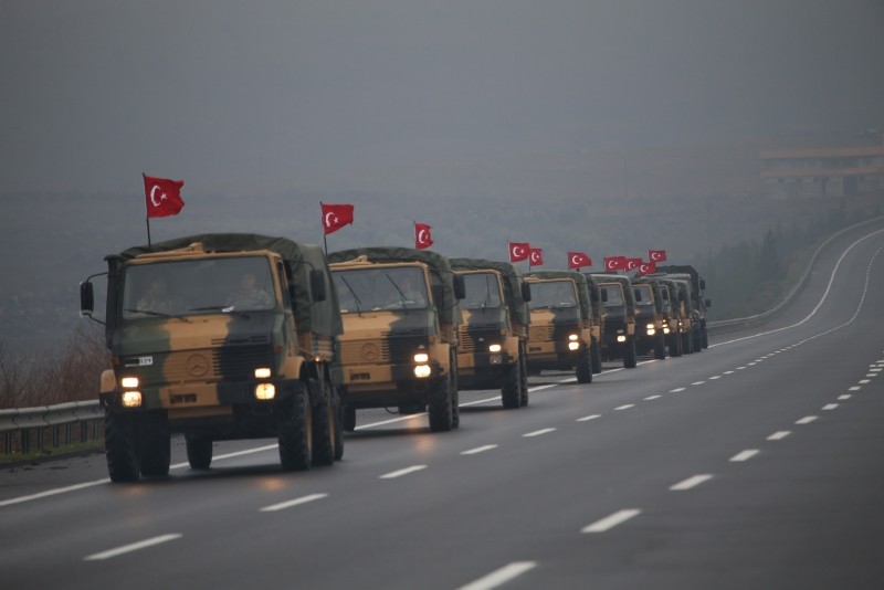 Turkish military convoy is seen passing through southeastern u015eanlu0131urfa province while on way to Mardin province, Jan. 2, 2019. (AA Photo)