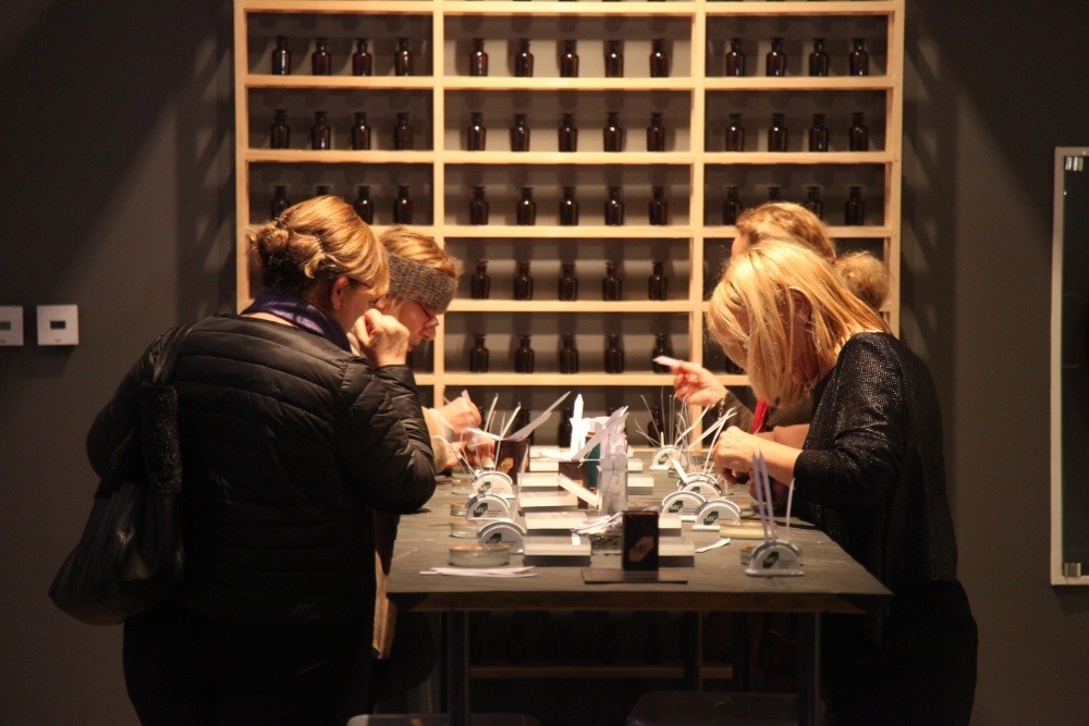 Along with various dominant scents such as coffee, mint and cologne, more than 50 scents, including saffron, frankincense and amber, are on display.