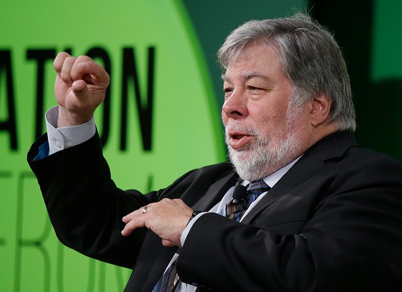 In this July 3, 2017, file photo, Apple co-founder Steve Wozniak gestures as he attends a conference titled 'The Innovation Summit' in Milan, Italy. (AP Photo)