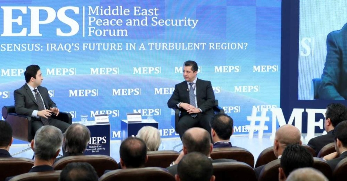 The Kurdistan Regional Government's (KRG) Prime Minister Masrour Barzani speaks at the Middle East Peace and Security Forum held at the American University of Kurdistan in the northern city of Duhok, Iraq, Nov. 20, 2019. (AA Photo)