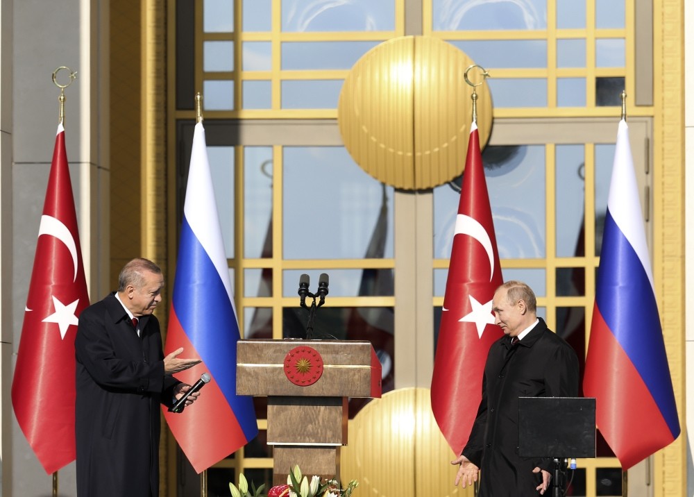 President Erdou011fan and Russian President Putin (R) launch the construction Turkey's first nuclear power plant, Ankara, April 3.